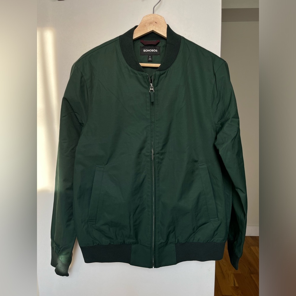 Bonobos Boulevard Bomber Jacket Green Men’s Small Cotton Round neck Outerwear